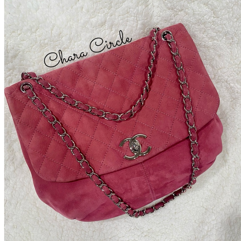 ⭐️SOLD⭐️Chanel CC Lock Large Flap Hobo in Rich Rose Pink Suede